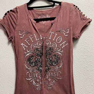 Rust colorAffliction small shirt w/slits on sleeve